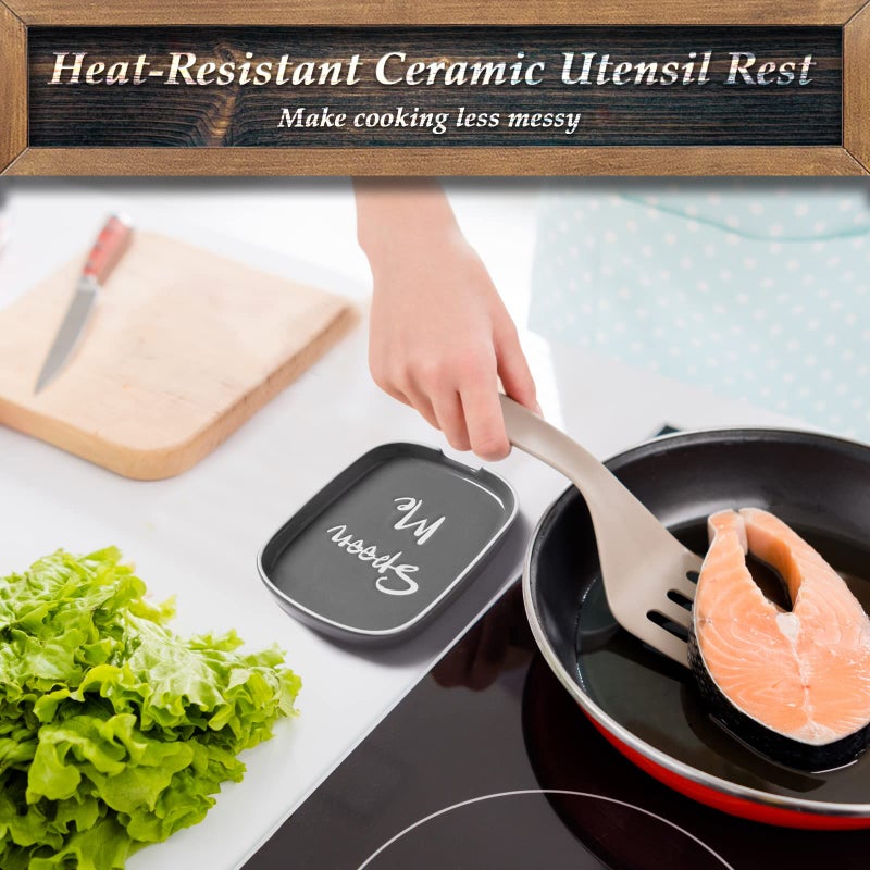 DAYYET Ceramic Spoon Rest for Stove Top, DAYYET Large Spoon Holder, Spoon Rest for Kitchen Counter, Coffee Spoon Rest, Heat-Resistant Cooking Utensil Rest, Kitchen Decor, Grey - Image 4